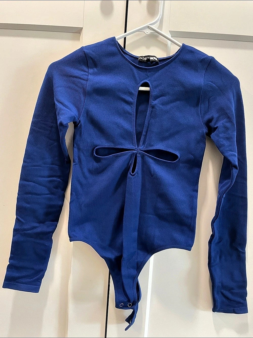 Blue Cutout Long Sleeve Bodysuit Like New